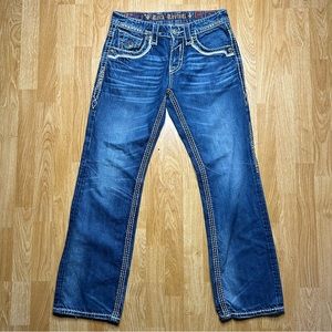 Rock Revival Jeans Ty Relaxed Straight Size 30 Blue Denim Dark Wash